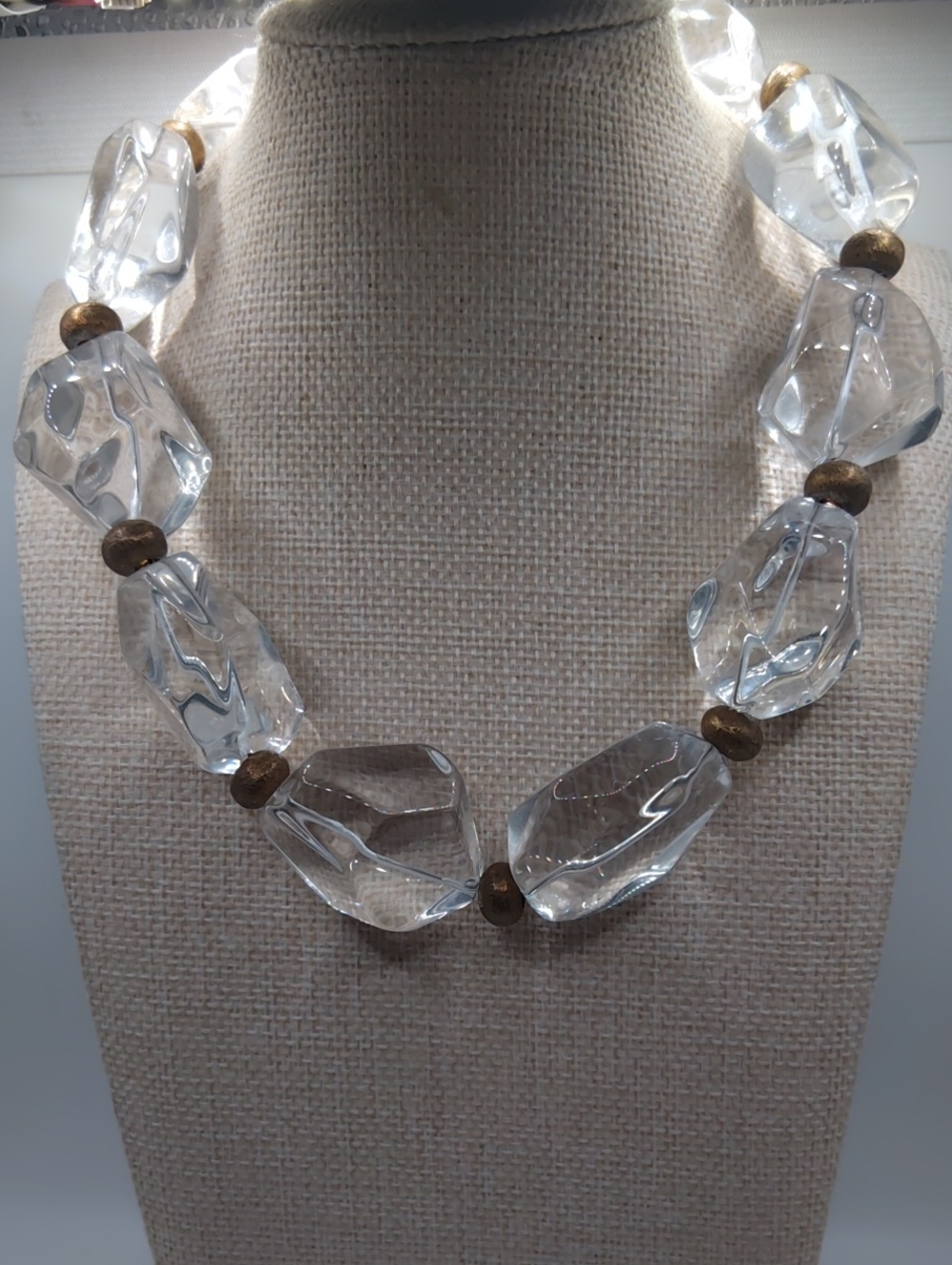 Clear Quartz with Brass Colored Spacers Choker Toggle Clasp - Picture 6 of 7